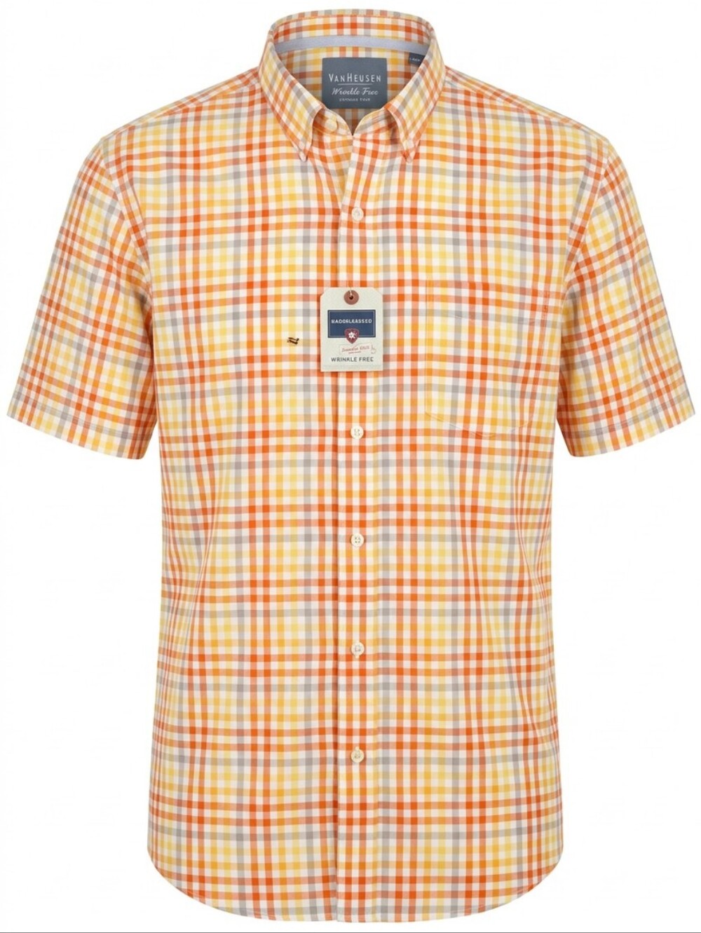 Saddlebred Orange and Yellow Plaid Short-Sleeve Button-Up Shirt